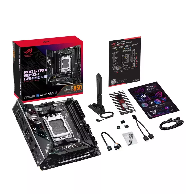 Mātesplate ASUS ROG STRIX B850-I GAMING WIFI, AMD B850, Socket AM5, mini ITX, 2x DDR5, Wi‑Fi 7, 2.5Gb LAN