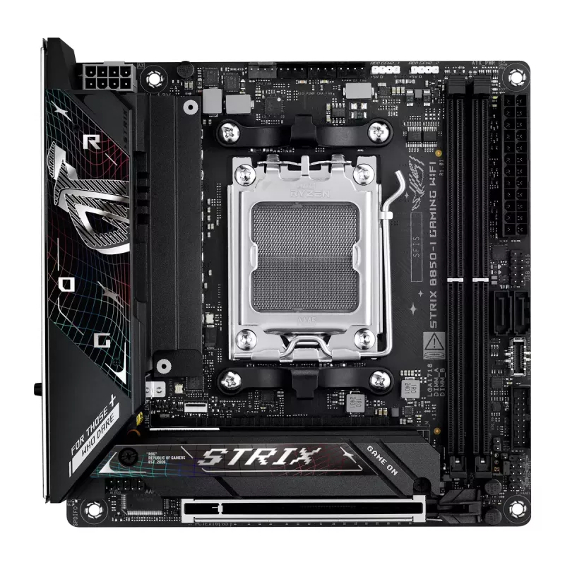 Mātesplate ASUS ROG STRIX B850-I GAMING WIFI, AMD B850, Socket AM5, mini ITX, 2x DDR5, Wi‑Fi 7, 2.5Gb LAN