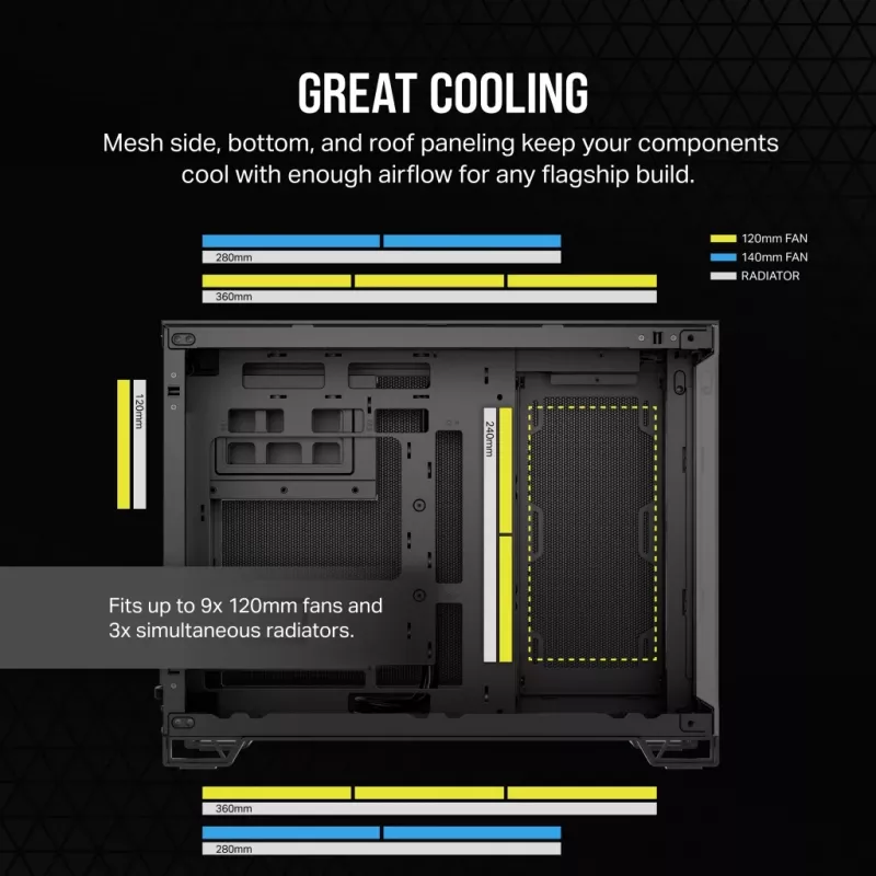 CORSAIR PC korpuss - vidēja izmēra tornis - 2500x divu kameru - melns