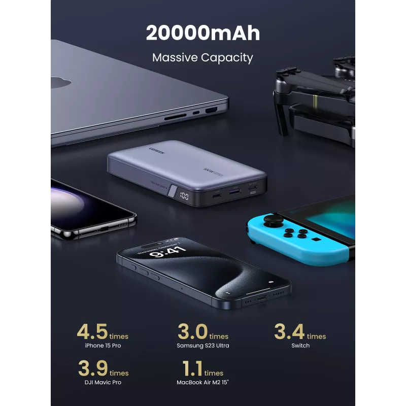Ugreen 25188 ārējais akumulators 20000 mAh pelēks