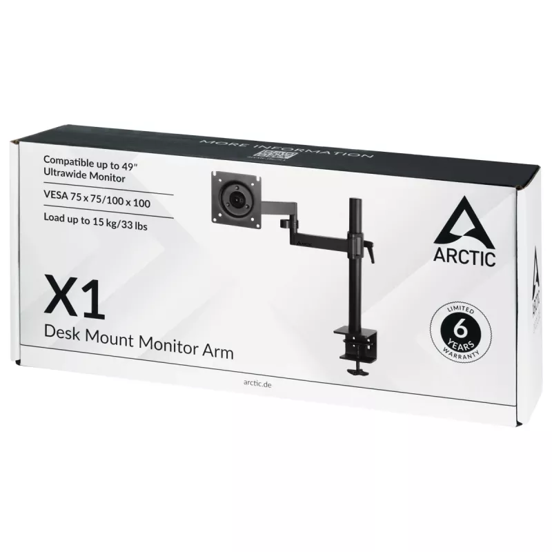 ARCTIC X1 - Galda stiprinājuma monitora roka, skava, 10 kg, 101,6 cm (40 inch), 109,2 cm (43 inch), 100 x 100 mm, Melna
