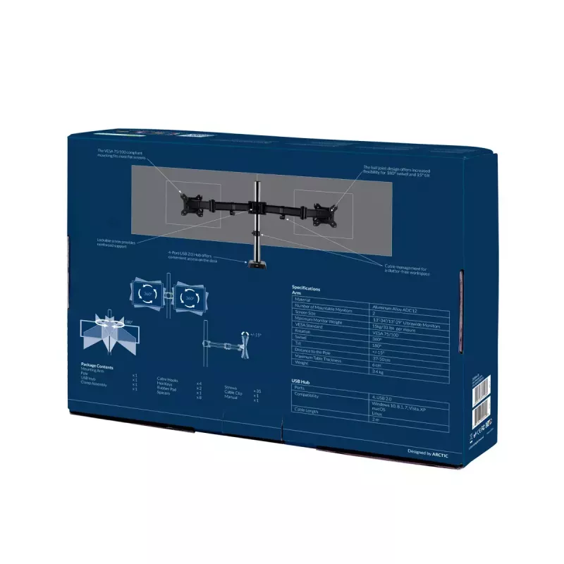 ARCTIC Z2 (Gen 3) - Divu monitoru roka ar USB centrmezglu