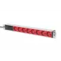 DIGITUS 1U Alumīnijs PDU, rackmountable 10A Plug, 250VAC 50/60Hz, 8x Sarkans CEE 7/7 outlet pre-fuse, IEC C14 plug