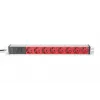 DIGITUS 1U Alumīnijs PDU, rackmountable 10A Plug, 250VAC 50/60Hz, 8x Sarkans CEE 7/7 outlet pre-fuse, IEC C14 plug