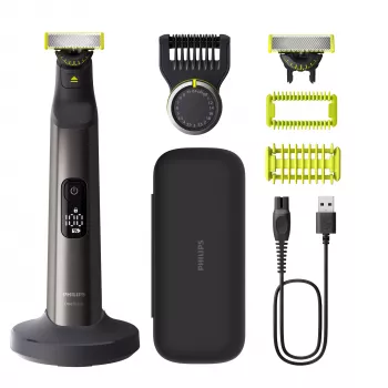 Philips OneBlade Pro 360 QP6652/61 Sejai un ķermenim, Iebūvēts displejs, Mazgājams, Baterija, Hroms