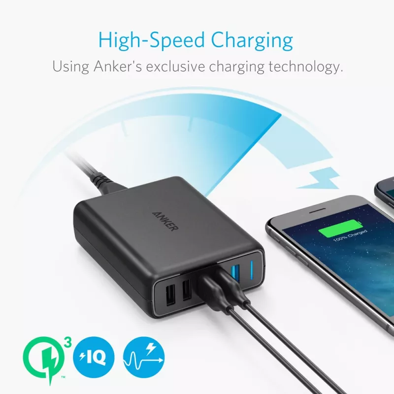 ANKER Powerport Speed 5 2x Quick Charge 3.0 Eu Melns