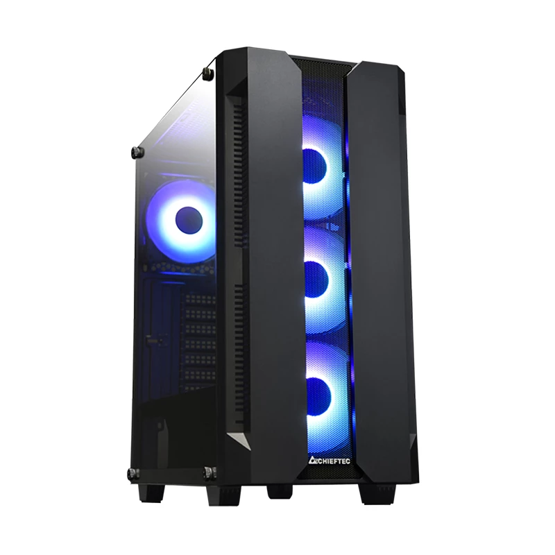 PC korpuss CHIEFTEC GS-01B-OP Tower Melns — rūdīts stikls, RGB ventilatori, atbalsta ATX/Micro-ATX, GPU līdz 320 mm