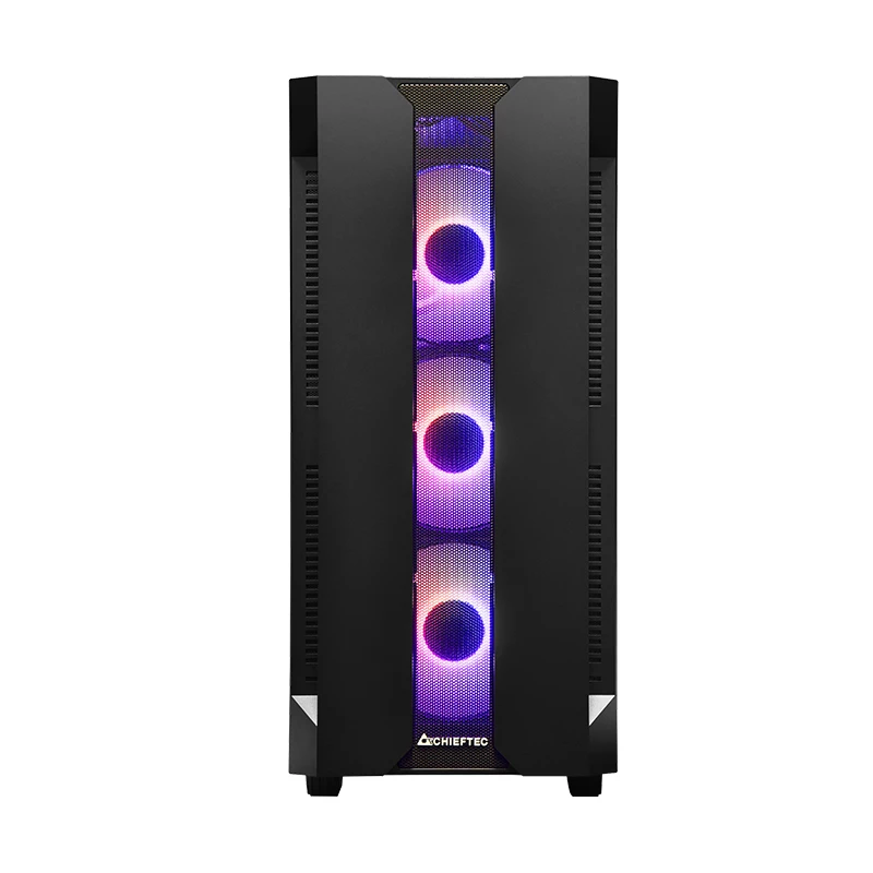 PC korpuss CHIEFTEC GS-01B-OP Tower Melns — rūdīts stikls, RGB ventilatori, atbalsta ATX/Micro-ATX, GPU līdz 320 mm