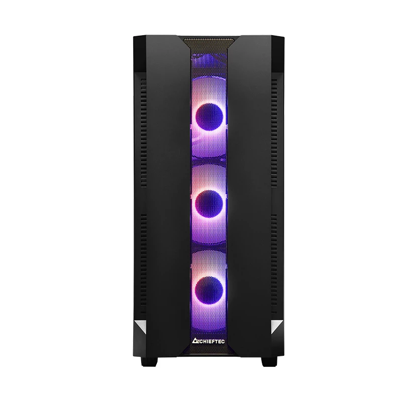 PC korpuss CHIEFTEC GS-01B-OP Tower Melns — rūdīts stikls, RGB ventilatori, atbalsta ATX/Micro-ATX, GPU līdz 320 mm