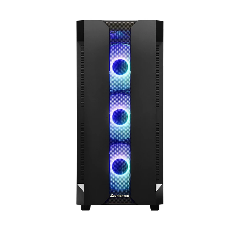 PC korpuss CHIEFTEC GS-01B-OP Tower Melns — rūdīts stikls, RGB ventilatori, atbalsta ATX/Micro-ATX, GPU līdz 320 mm