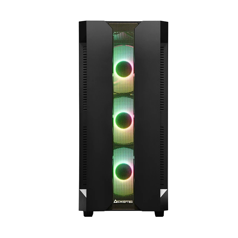 PC korpuss CHIEFTEC GS-01B-OP Tower Melns — rūdīts stikls, RGB ventilatori, atbalsta ATX/Micro-ATX, GPU līdz 320 mm