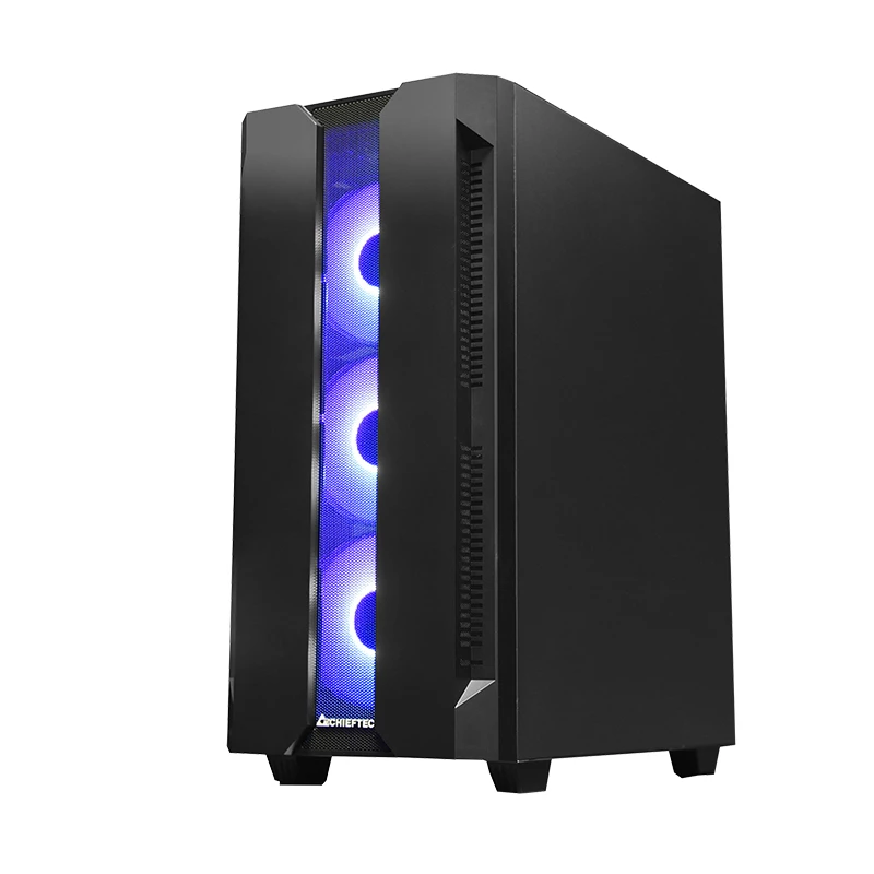 PC korpuss CHIEFTEC GS-01B-OP Tower Melns — rūdīts stikls, RGB ventilatori, atbalsta ATX/Micro-ATX, GPU līdz 320 mm
