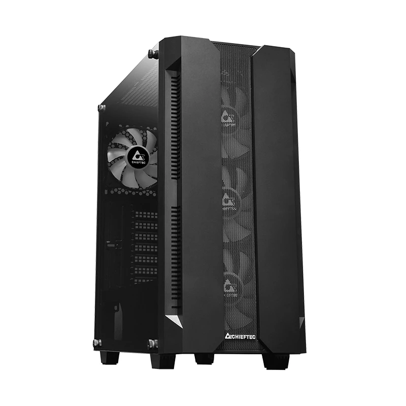 PC korpuss CHIEFTEC GS-01B-OP Tower Melns — rūdīts stikls, RGB ventilatori, atbalsta ATX/Micro-ATX, GPU līdz 320 mm