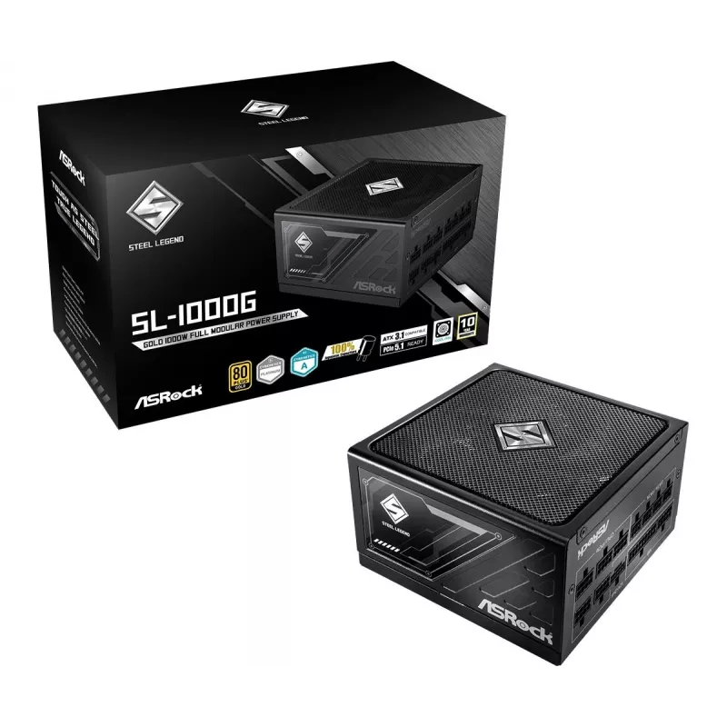 Barošanas bloks ASROCK SL-1000G Steel Legend 1000 W 20+4 pin ATX 80 PLUS Gold melns