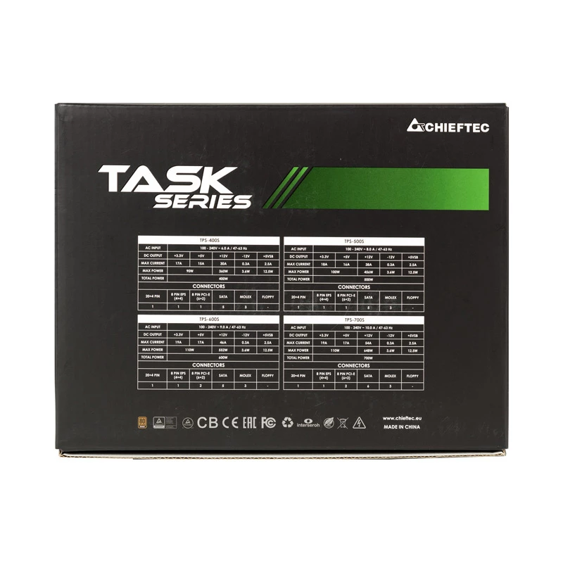Chieftec Task TPS-700S barošanas bloks 700 W 20+4 pin ATX ATX Melns