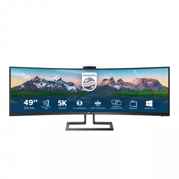 Philips P Line 32:9 SuperWide izliekts LCD monitors 499P9H/00, 124 cm (48.8 collas), 5120 x 1440 pikseļi, UltraWide Dual Quad HD, LCD, 5 ms, Melns
