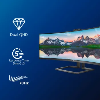 Philips P Line 32:9 SuperWide izliekts LCD monitors 499P9H/00, 124 cm (48.8 collas), 5120 x 1440 pikseļi, UltraWide Dual Quad HD, LCD, 5 ms, Melns