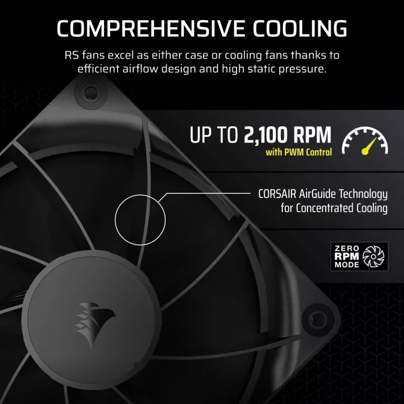 Ventilators Corsair RS120 12 cm Melns 420-2100 RPM 0.2-4.15 mmH2O