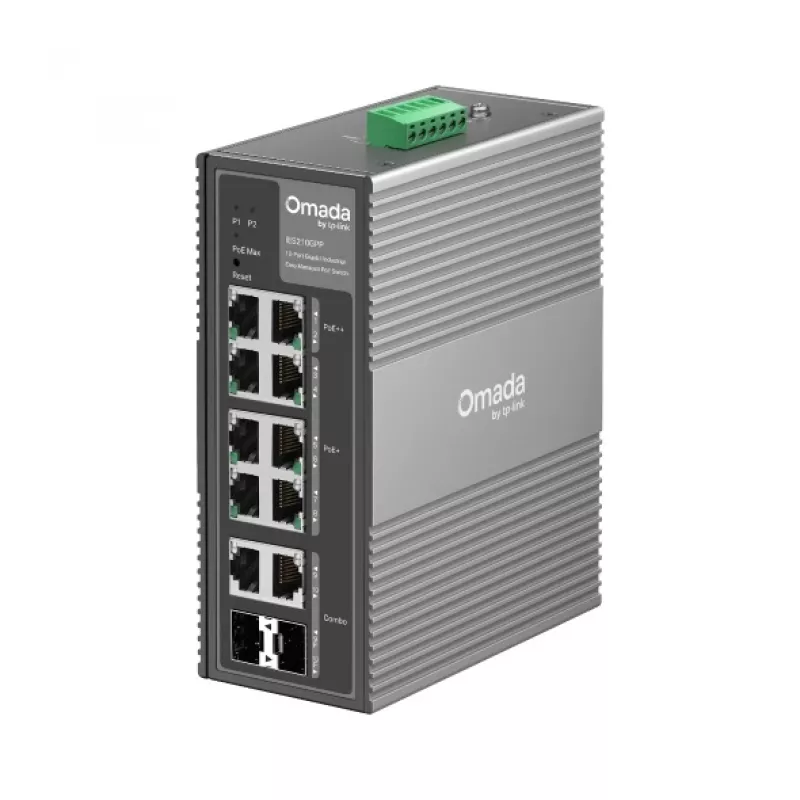 TP-Link Omada 10 portu gigabitais industriālais viegli pārvaldāmais komutators ar 6 portu PoE+ un 2 portu PoE++