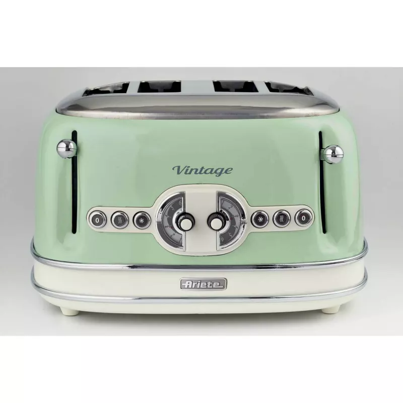 Ariete 156 4 Slice Vintage Toaster, 1600 W, 6 grauzdēšanas līmeņi, nerūsējošais tērauds krāsots pasteļzaļā krāsā, bez sviestmaižu turētājiem. Zaļš