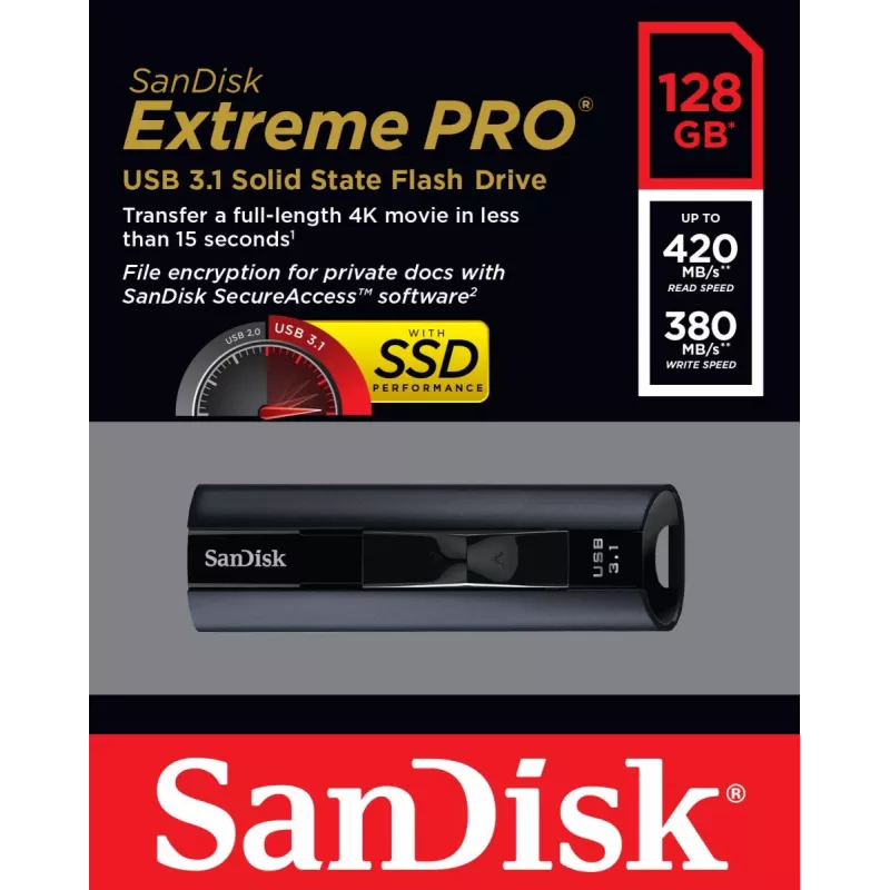 WESTERN DIGITAL SanDisk Extreme PRO - 128GB USB zibatmiņa - USB 3.1 - 420MB/s lasīšana