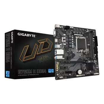 GIGABYTE B760M H DDR4 mātesplate - atbalsta Intel Core 14. paaudzes centrālos procesorus, 6+1+1 fāžu digitālo VRM, līdz 3200 MHz DDR4 (OC), 2x PCIe 4.0 M.2, GbE LAN, USB 3.2 Gen1