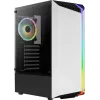 PC korpuss AEROCOOL Bionic Midi Tower White — ATX, rūdīts stikls, 2x3.5 collu sloti, 6x2.5 collu, 297 mm GPU, zils LED