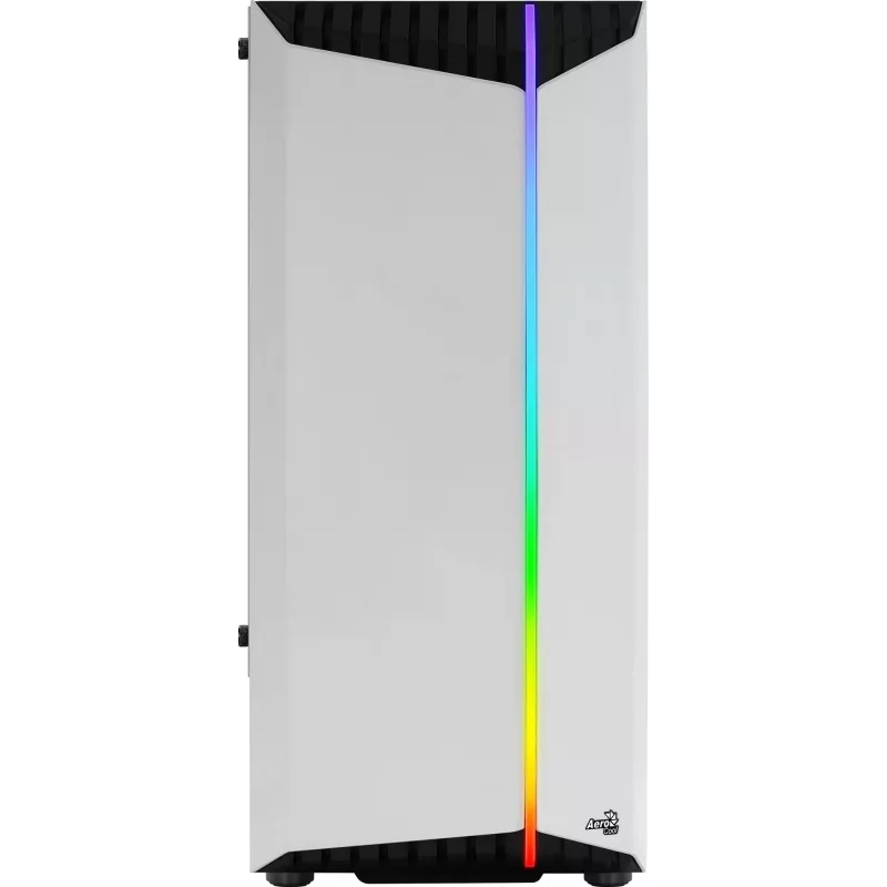 PC korpuss AEROCOOL Bionic Midi Tower White — ATX, rūdīts stikls, 2x3.5 collu sloti, 6x2.5 collu, 297 mm GPU, zils LED