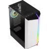 PC korpuss AEROCOOL Bionic Midi Tower White — ATX, rūdīts stikls, 2x3.5 collu sloti, 6x2.5 collu, 297 mm GPU, zils LED