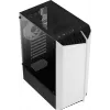 PC korpuss AEROCOOL Bionic Midi Tower White — ATX, rūdīts stikls, 2x3.5 collu sloti, 6x2.5 collu, 297 mm GPU, zils LED