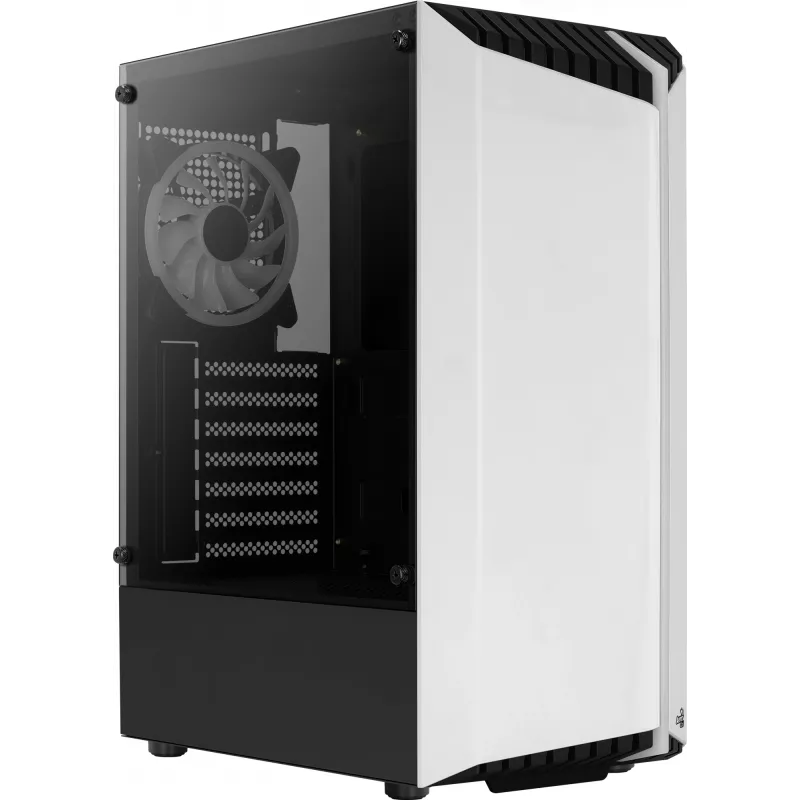 PC korpuss AEROCOOL Bionic Midi Tower White — ATX, rūdīts stikls, 2x3.5 collu sloti, 6x2.5 collu, 297 mm GPU, zils LED