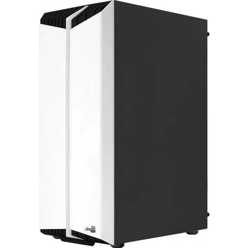 PC korpuss AEROCOOL Bionic Midi Tower White — ATX, rūdīts stikls, 2x3.5 collu sloti, 6x2.5 collu, 297 mm GPU, zils LED