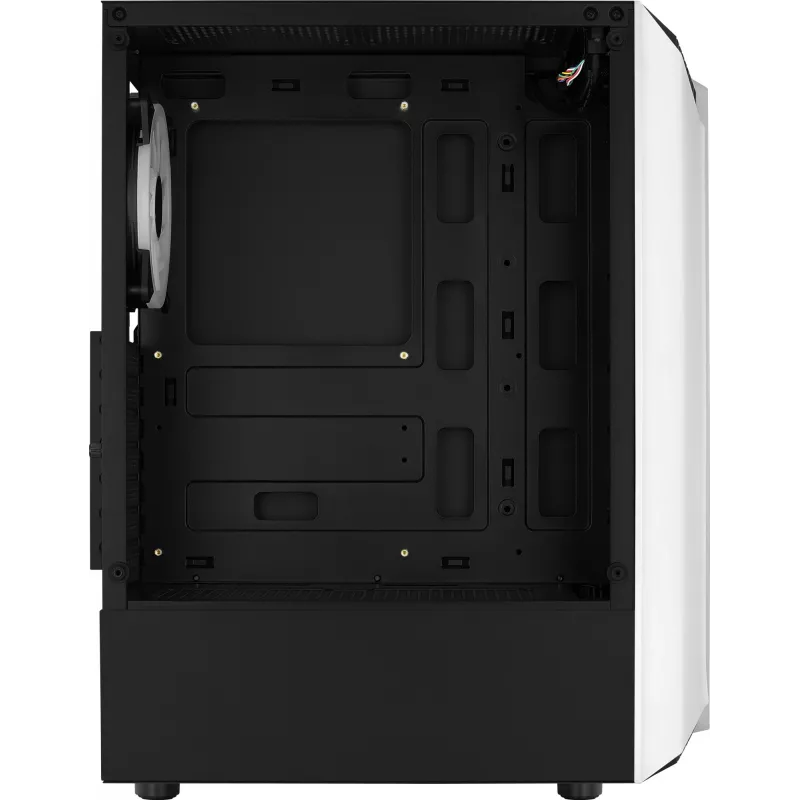 PC korpuss AEROCOOL Bionic Midi Tower White — ATX, rūdīts stikls, 2x3.5 collu sloti, 6x2.5 collu, 297 mm GPU, zils LED
