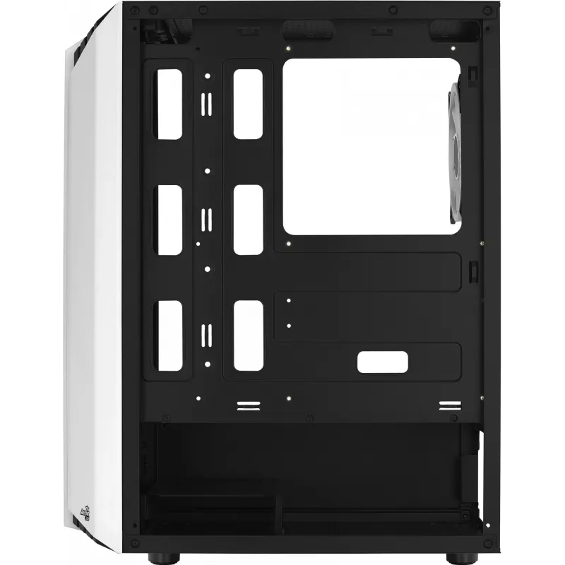PC korpuss AEROCOOL Bionic Midi Tower White — ATX, rūdīts stikls, 2x3.5 collu sloti, 6x2.5 collu, 297 mm GPU, zils LED