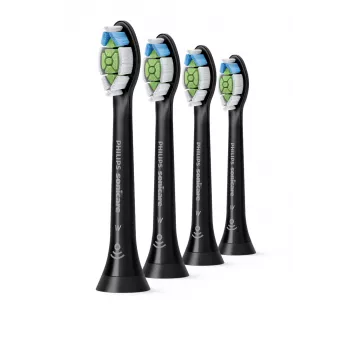 Zobu birstes galviņas Philips HX6064/88 Optimal balta — 4 gab., melnas, vidēji cieti sariņi, 62 000 kustību/min