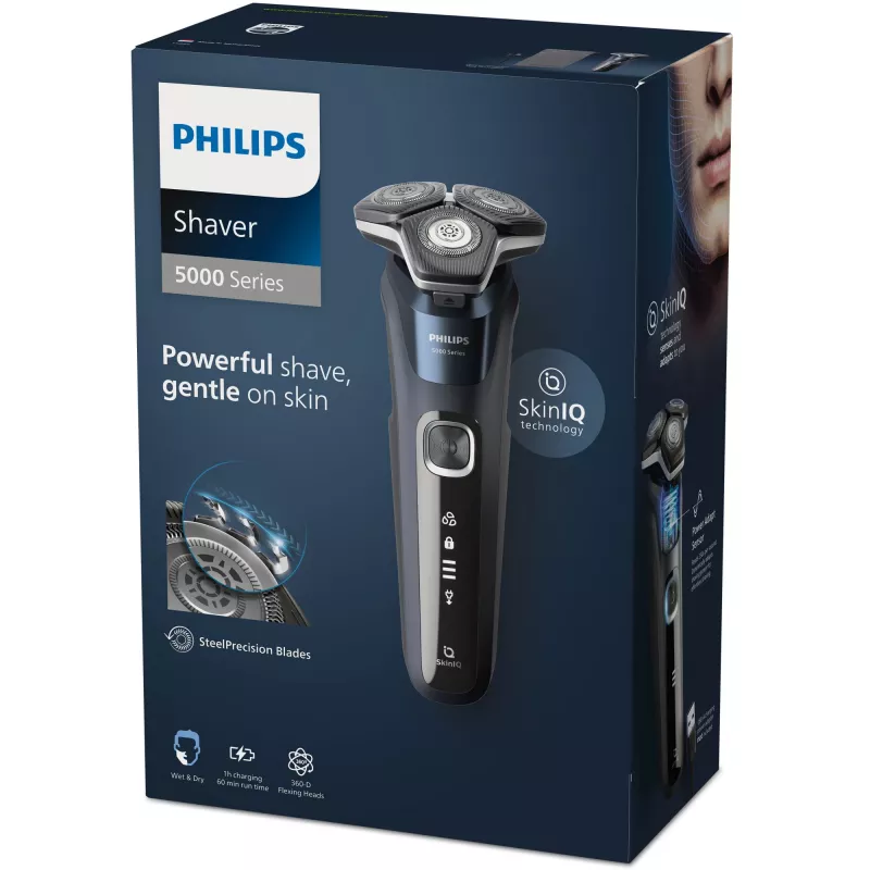 Philips SHAVER Series 5000 S5885/10 vīriešu skuveklis, rotācijas skuveklis, trimmeris, melna, zila