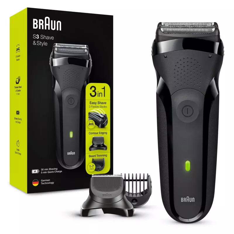 Braun Series 3 Shave&Style 300BT elektriskais skuveklis, skūšanās ierīce vīriešiem, melnā krāsā