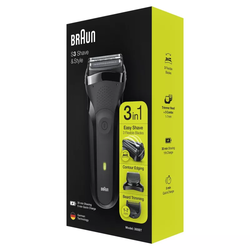 Braun Series 3 Shave&Style 300BT elektriskais skuveklis, skūšanās ierīce vīriešiem, melnā krāsā
