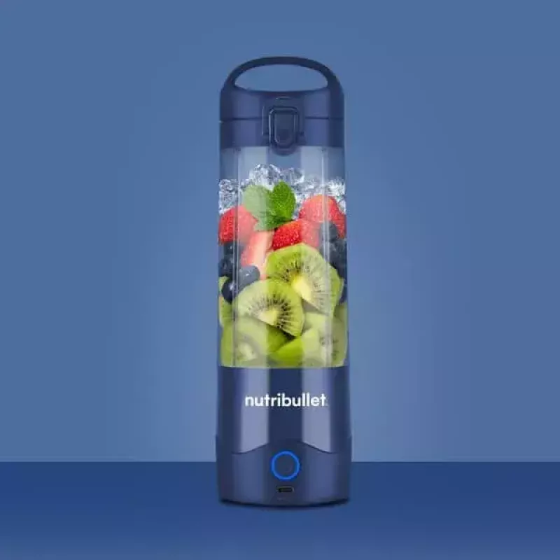 Sporta blenderis NUTRIBULLET Portable 0,475 L, darbināms ar baterijām, nerūsējošā tērauda asmeņi, Tritan bļoda, tumši zila
