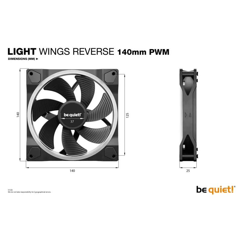 be quiet! Light Wings 140 mm PWM Reverse Melns datora korpusa ventilators 14 cm 1 gab.