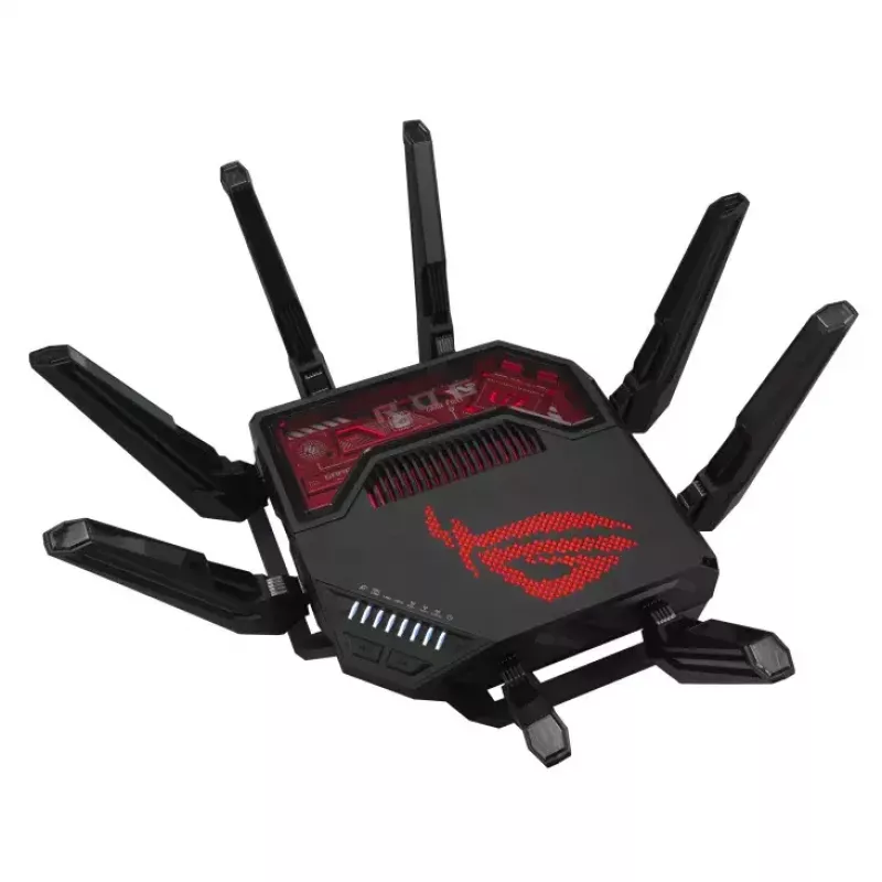 ASUS ROG Rapture GT-BE19000 bezvadu maršrutētājs Multi-Gigabit Ethernet Tri-band (2,4 GHz / 5 GHz / 6 GHz) Melns, Sarkans