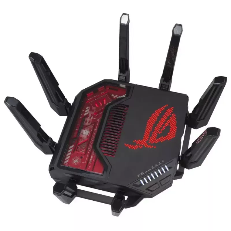 ASUS ROG Rapture GT-BE19000 bezvadu maršrutētājs Multi-Gigabit Ethernet Tri-band (2,4 GHz / 5 GHz / 6 GHz) Melns, Sarkans