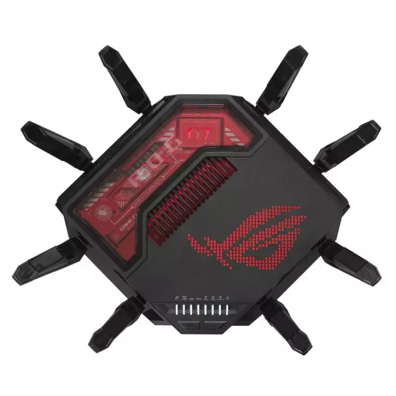ASUS ROG Rapture GT-BE19000 bezvadu maršrutētājs Multi-Gigabit Ethernet Tri-band (2,4 GHz / 5 GHz / 6 GHz) Melns, Sarkans