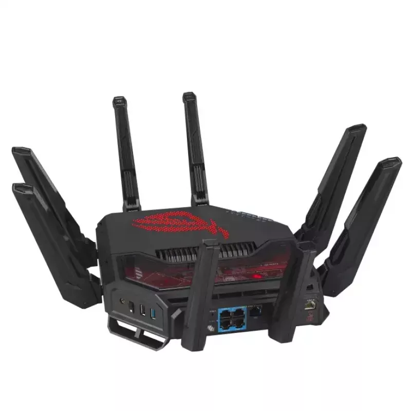 ASUS ROG Rapture GT-BE19000 bezvadu maršrutētājs Multi-Gigabit Ethernet Tri-band (2,4 GHz / 5 GHz / 6 GHz) Melns, Sarkans