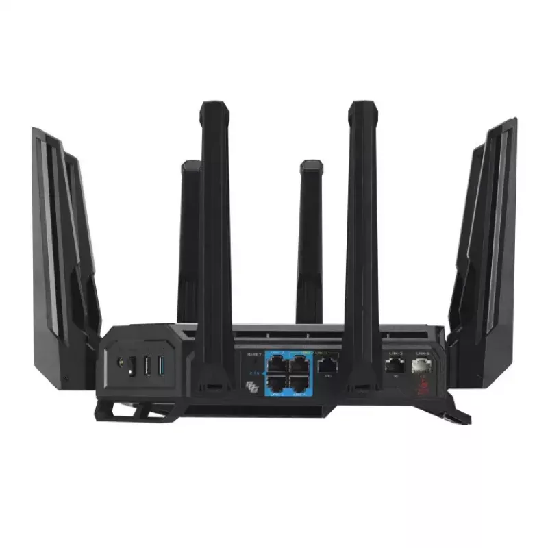 ASUS ROG Rapture GT-BE19000 bezvadu maršrutētājs Multi-Gigabit Ethernet Tri-band (2,4 GHz / 5 GHz / 6 GHz) Melns, Sarkans