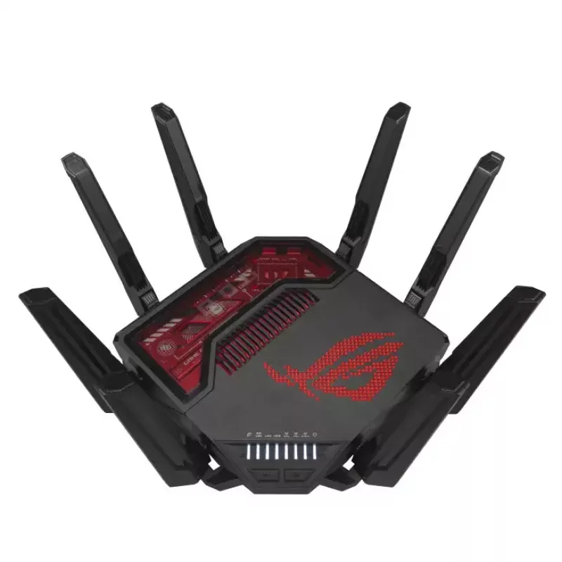 ASUS ROG Rapture GT-BE19000 bezvadu maršrutētājs Multi-Gigabit Ethernet Tri-band (2,4 GHz / 5 GHz / 6 GHz) Melns, Sarkans