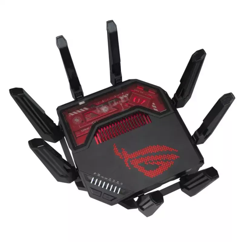 ASUS ROG Rapture GT-BE19000 bezvadu maršrutētājs Multi-Gigabit Ethernet Tri-band (2,4 GHz / 5 GHz / 6 GHz) Melns, Sarkans