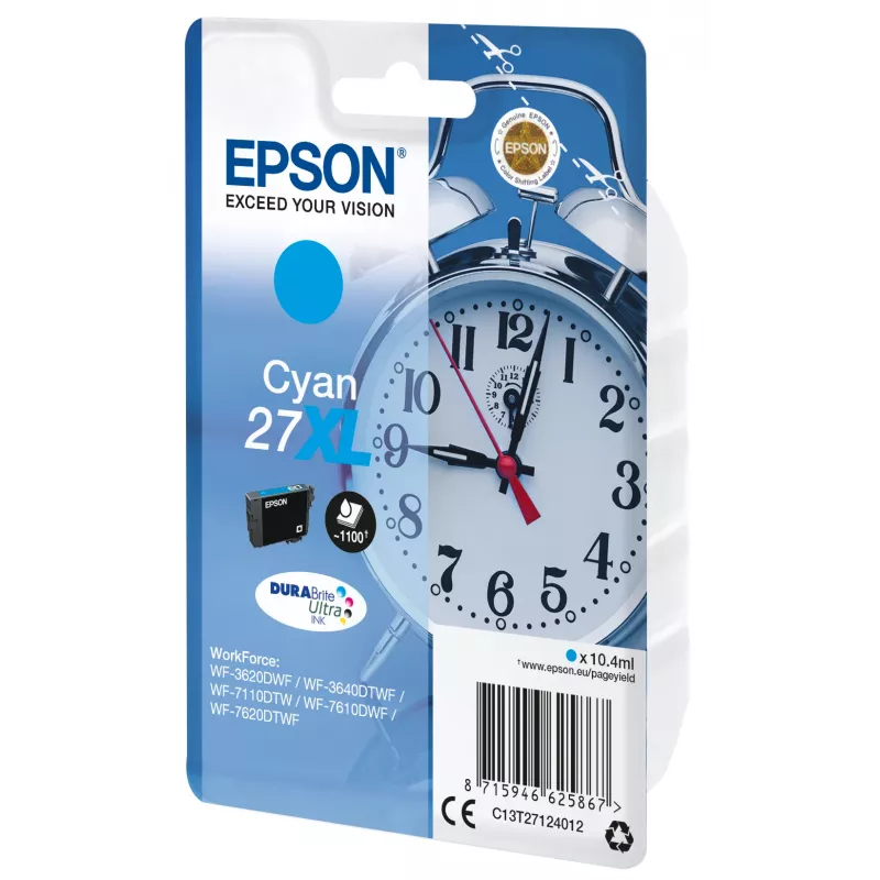 Epson Alarm clock Singlepack ciāna 27XL DURABrite Ultra Ink, High (XL) Yield, ciāna, 10.4 ml, 1 gab., 1100 lapas