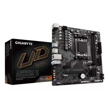 GIGABYTE A620M H mātesplate – atbalsta AMD Ryzen 8000 centrālos procesorus, 5+2+2 fāžu digitālais VRM, līdz 7200 MHz DDR5 (OC), 1xPCIe 4.0 M.2, GbE LAN, USB 3.2 Gen 1