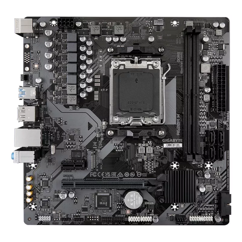 GIGABYTE A620M H mātesplate – atbalsta AMD Ryzen 8000 centrālos procesorus, 5+2+2 fāžu digitālais VRM, līdz 7200 MHz DDR5 (OC), 1xPCIe 4.0 M.2, GbE LAN, USB 3.2 Gen 1